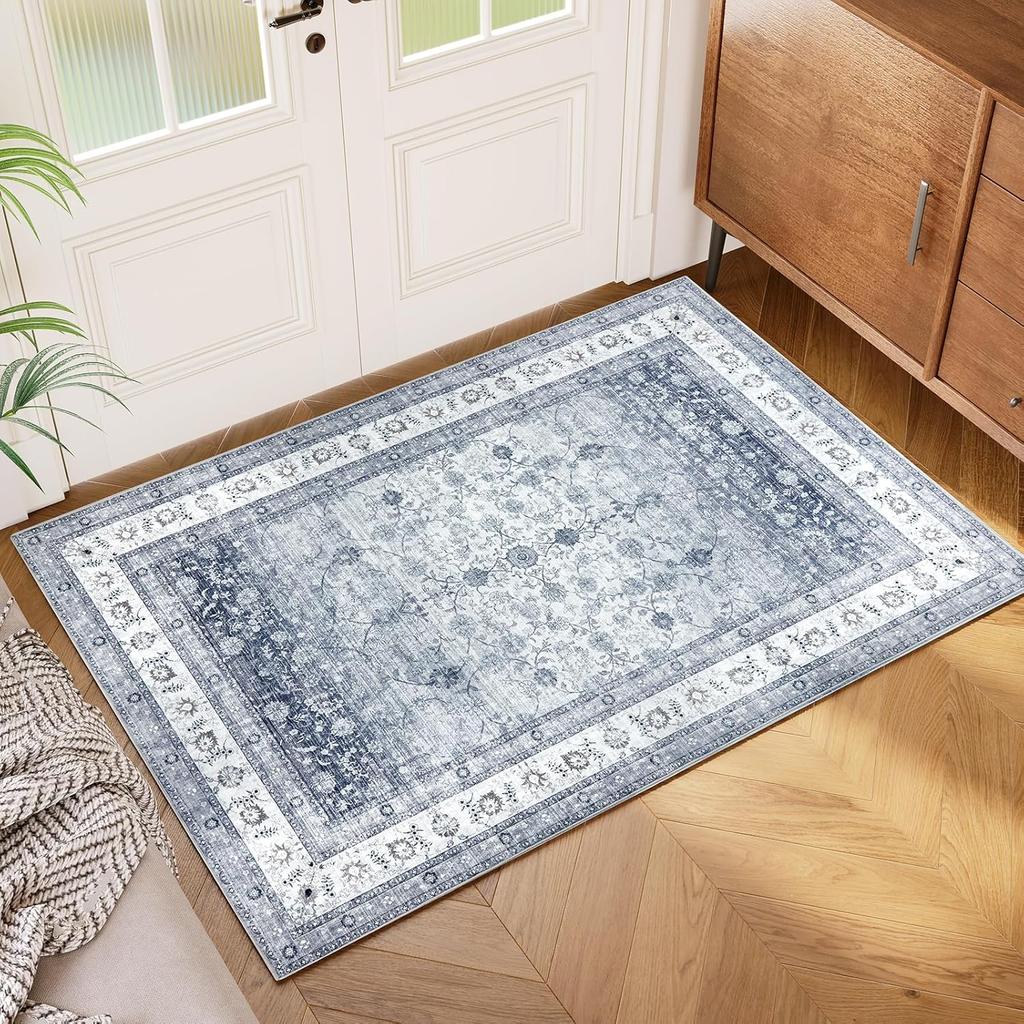 Bohemian Style Carpet with Retro Printed Anti Slip Floor Mat Elegant Artistic Door Mat Suitable for Sofas Entryways Bedrooms