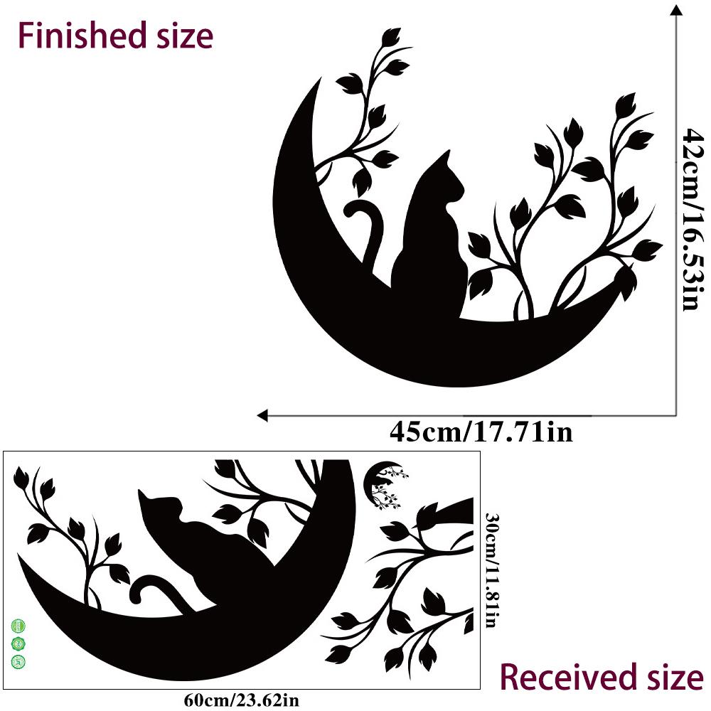 Black Moon Cat Wall Stickers Stars Home Bedroom Decor Peel and Stick Wall Art Removable Vinyl Decals for Room Beautification