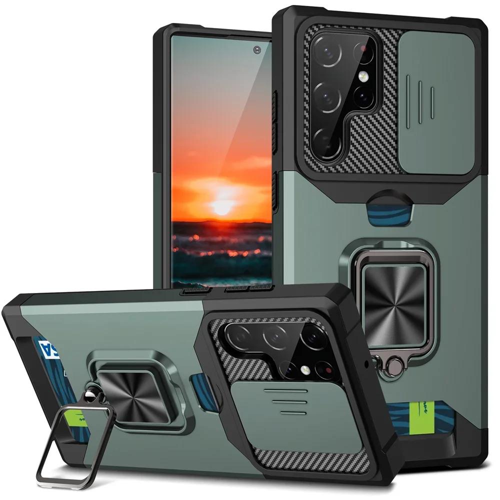Armor Kickstand Case for Samsung Galaxy S24 S23 Ultra S22 Plus S21 FE Note 20 Cover Card Slot Wallet Ring Holder Business Full Protection Cover