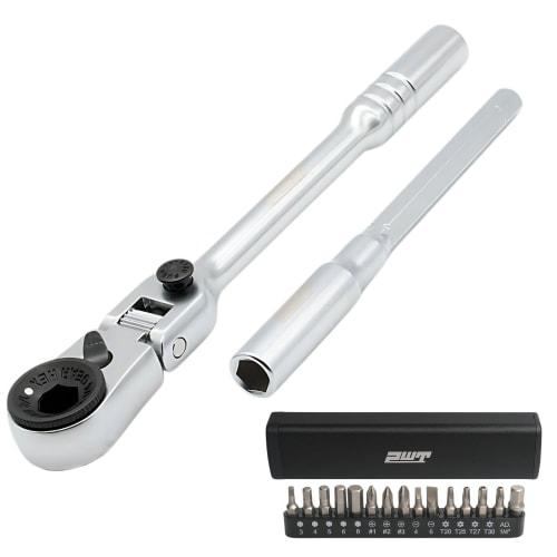 PWT Flex Bit Ratchet Set, Japanese Manufacturer, 15-Piece Ratchet Wrench Bit Set with 1/4-Inch Flex Head and T-Handle, Includes Small Case, C14RBD15SE