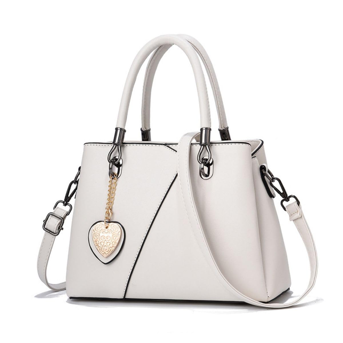 

Shoulder PU Heart Look [SHARE ITEMS] Women s Bag, Crossbody/Handbag, 2-Way, Leather, Two-Tone Design, High-Quality (Off-White)