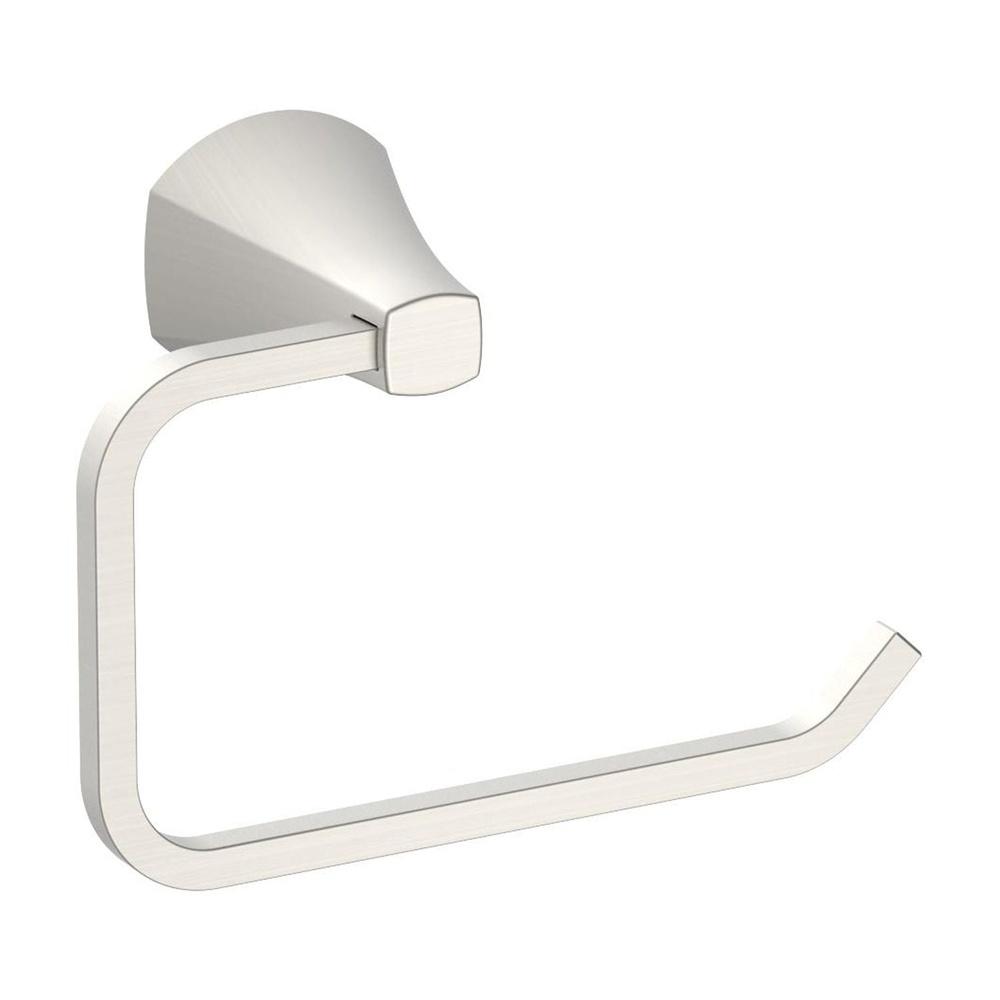 Wall Mount Toilet Paper Holder Simple Flare Design Satin Nickel Finish Contemporary Bathroom Accessory Hardware Included Easy