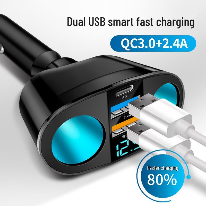 Dual USB-C Car Charger with Digital Display & QC3.0 Fast Charge