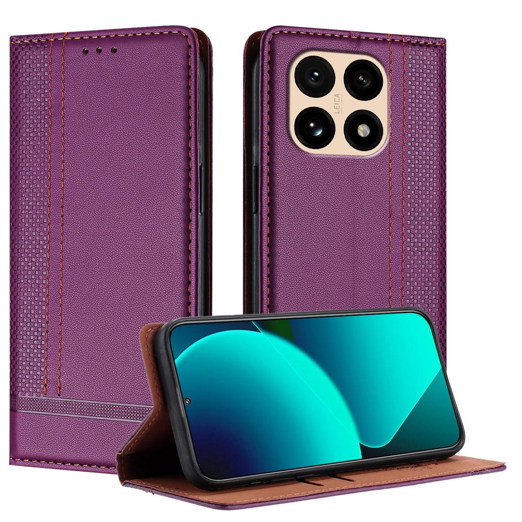 For Xiaomi 15T Case L-Shaped Grid Pattern Leather Stand Phone Cover with Card Slots