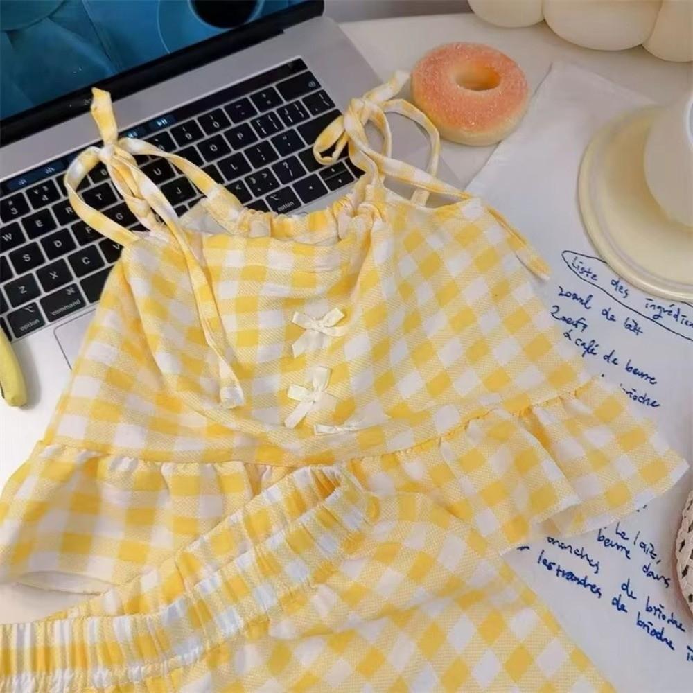 Thin Girls Kids Sling Shorts Set Bow Waistcoat Skirts Fashion Vest Skirt Summer