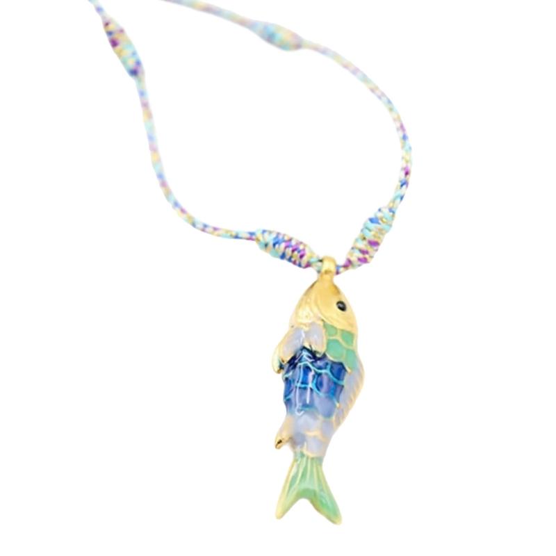 Colorful Adjustable Rope Chain Necklace Stainless Steel Oceanics Fish Charm Sturdy Jewelry Gift