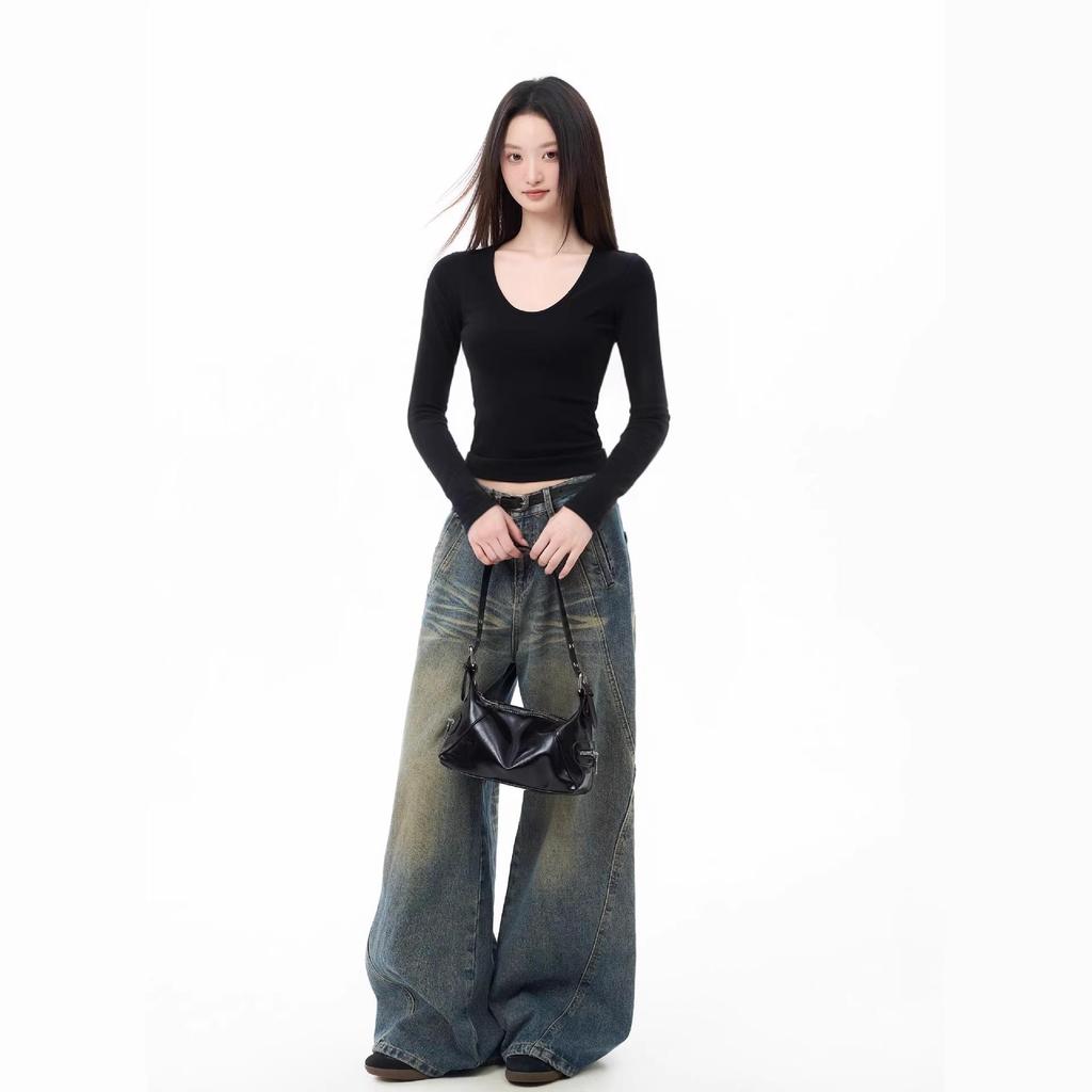Spicy Girl Retro Long Sleeve Slimming T-shirt for Women