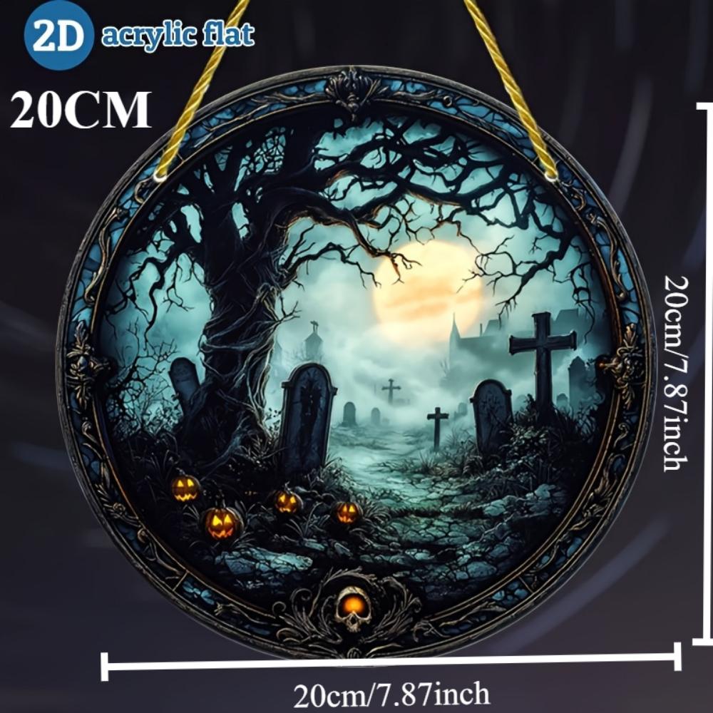 2D Flache Horror Halloween Friedhof Hängedekorationen, Totenköpfe, Kürbisse und Spukhaus-Designs, für Fenster, Wände, Klassenzimmer, Gartendekorationen
