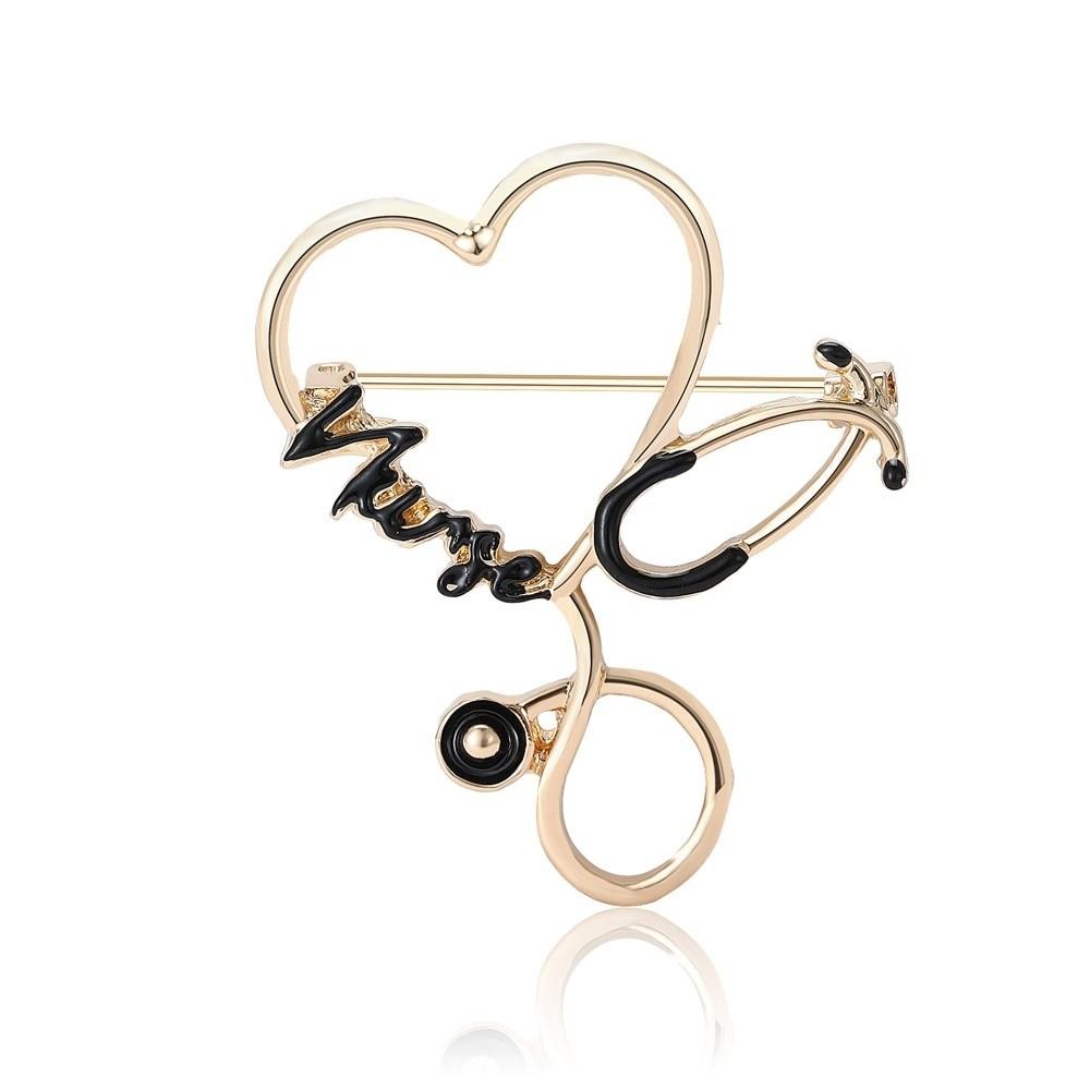 Heart Shape Nurse Stethoscope Pin Lapel Pin Doctor Brooch Badge Decorative Pin Brooch чёрный