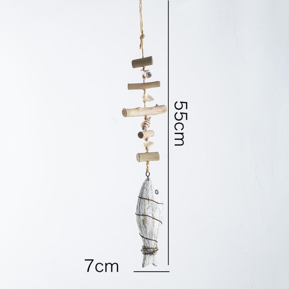 Mediterranean Style Wooden Fish Skewers Fishbone Pendants Creative Fishing Net Ornaments Home Wall Decorations Wall Decorations
