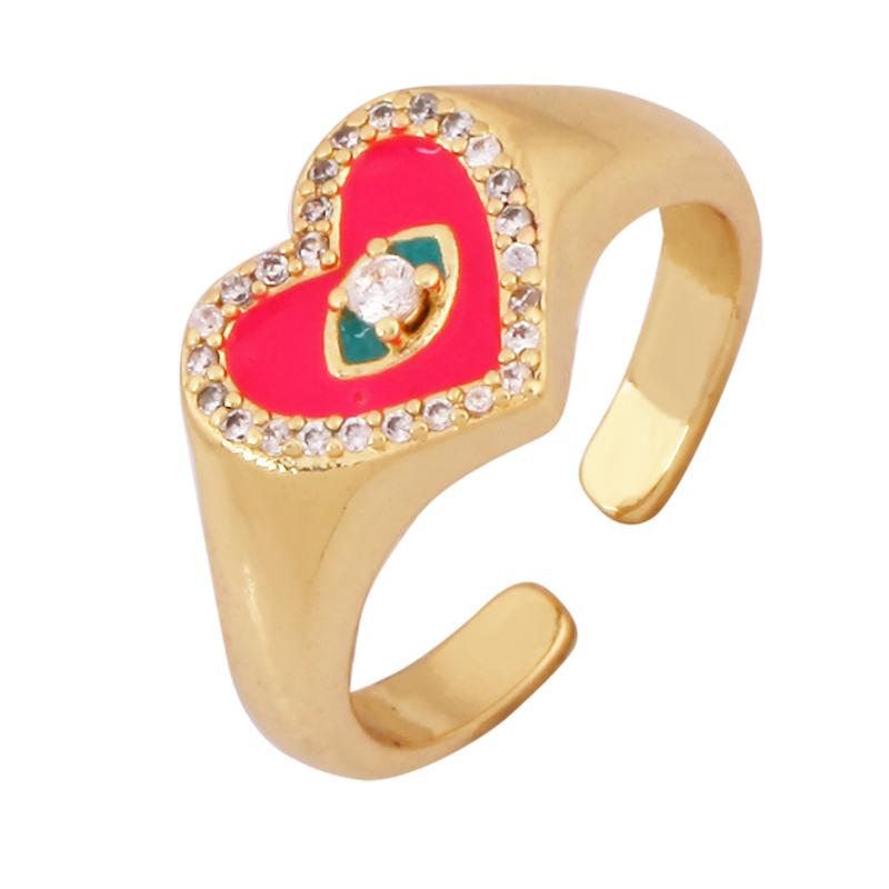 New Colorful Enamel Coated Zircon Finger Ring,Unique Eye Brass 18K Gold Plated Open Adjustable Rings Jewelry Findings Supply P34