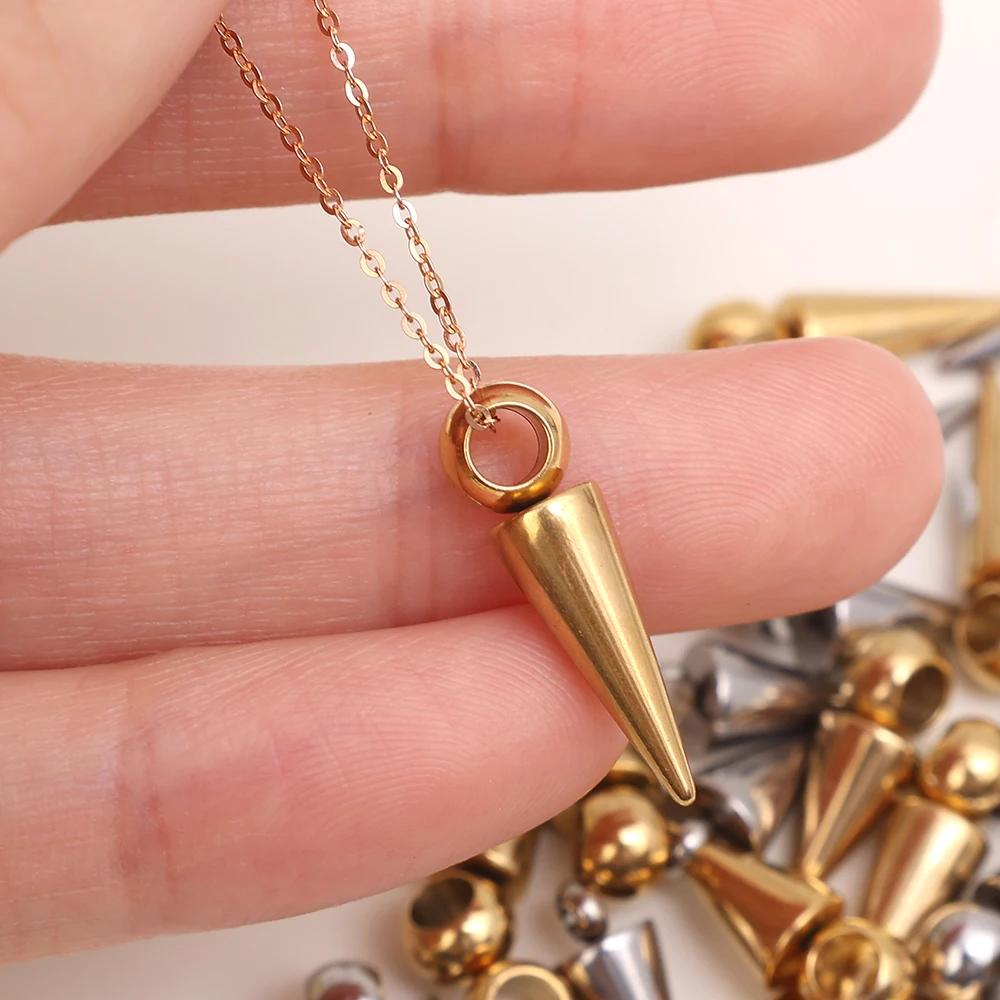 10PCS Stainless Steel Cone Charms Pendants Retro Spike Beads Charms Pendants for Women Man Hoop Earring Jewelry Making Supplies