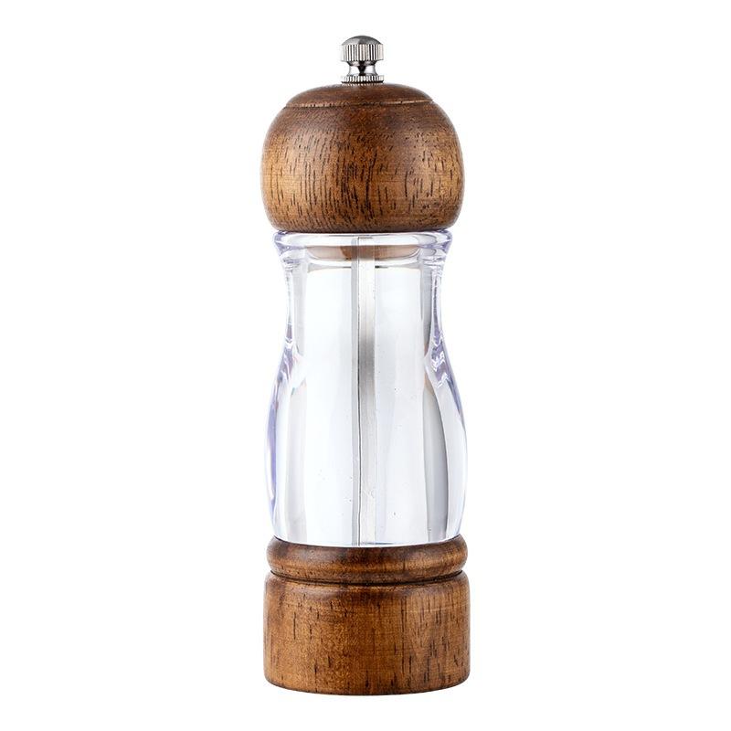 Wood pepper grinder transparent plastic pepper grinder black pepper rose salt grinder bottle seasoning bottle