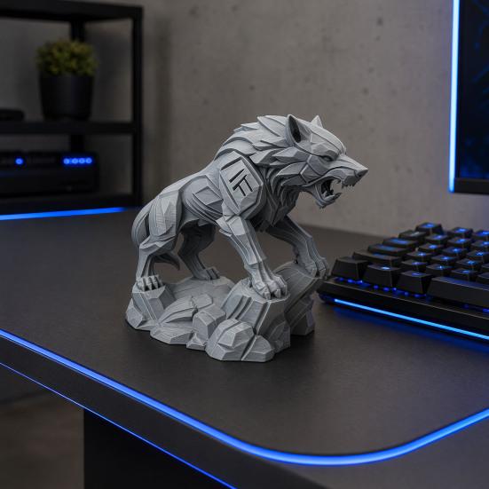 3D Printed Wolf Statue, Mechanical Style Wolf Figurine, Collectible Wolf Sculpture, Tabletop Ornament for Office Desk Shelf