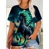 Summer Animal Horse Retro 3D Print T-Shirts Women Casual Short Sleeve T Shirt Streetwear Round Neck Tees Tops Female Clothing