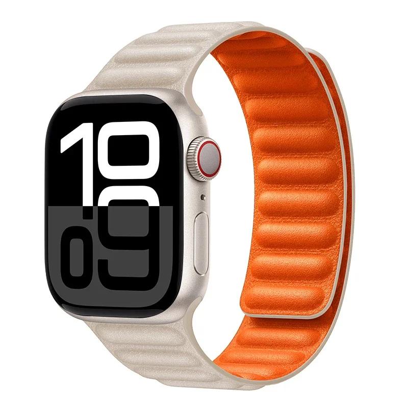 Leather Strap for Apple Watch Band 42mm 46mm 45mm 44mm 40mm Original Magnetic Loop Link Bracelet iWatch Ultar 2 49mm 10 9 8 7 SE