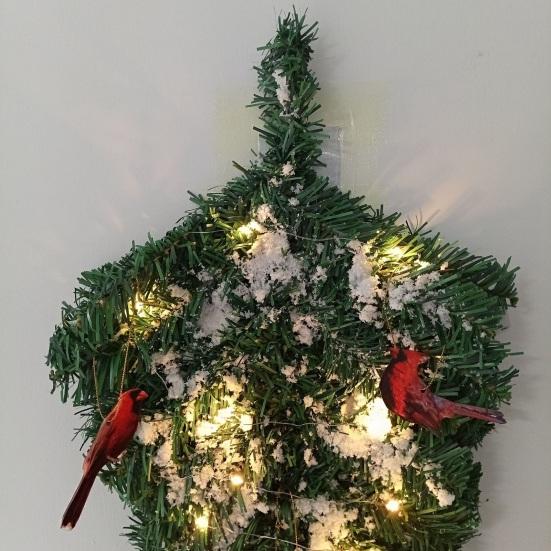 Yousheng Artificial Christmas Teardrop Swag 20" Faux Pine Greenery Teardrop Wreath with Fake Snow And Red Birds Ornament for Xmas Door Fireplace Table