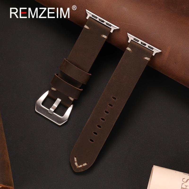 

Vintage Crazy Horse Leather Strap for Apple Watch 38/40/41/42/44/45/46/49mm Thick Handmade Band for Iwatch 1-10 SE Ultra 2 38 40 41 S10-42MM коричневый
