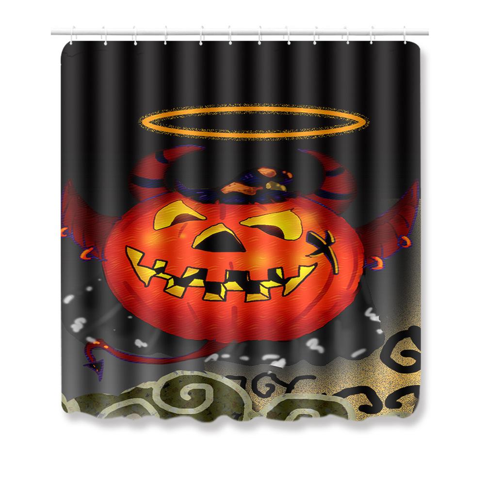 Halloween Shower Curtain Floor Mat Combination Four-Piece Set Bathroom Toilet Carpet Shower Room Foot Mat