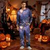 Men's Halloween Pajama Set Long Sleeve with Button Fly and Elastic Waist Drawstring for Sleepwear