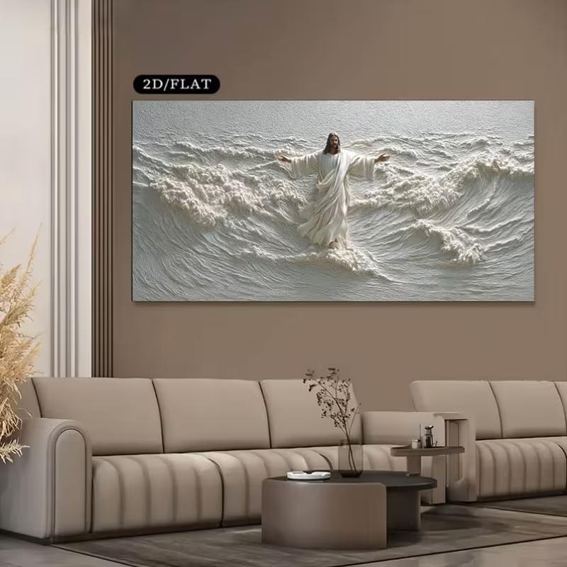 Printing Large Christ Calming Storm Sea Canvas Art Print Frameless, Ideal For Living Room, Home Office Perfect For Christmas Gifts, Religious Decor