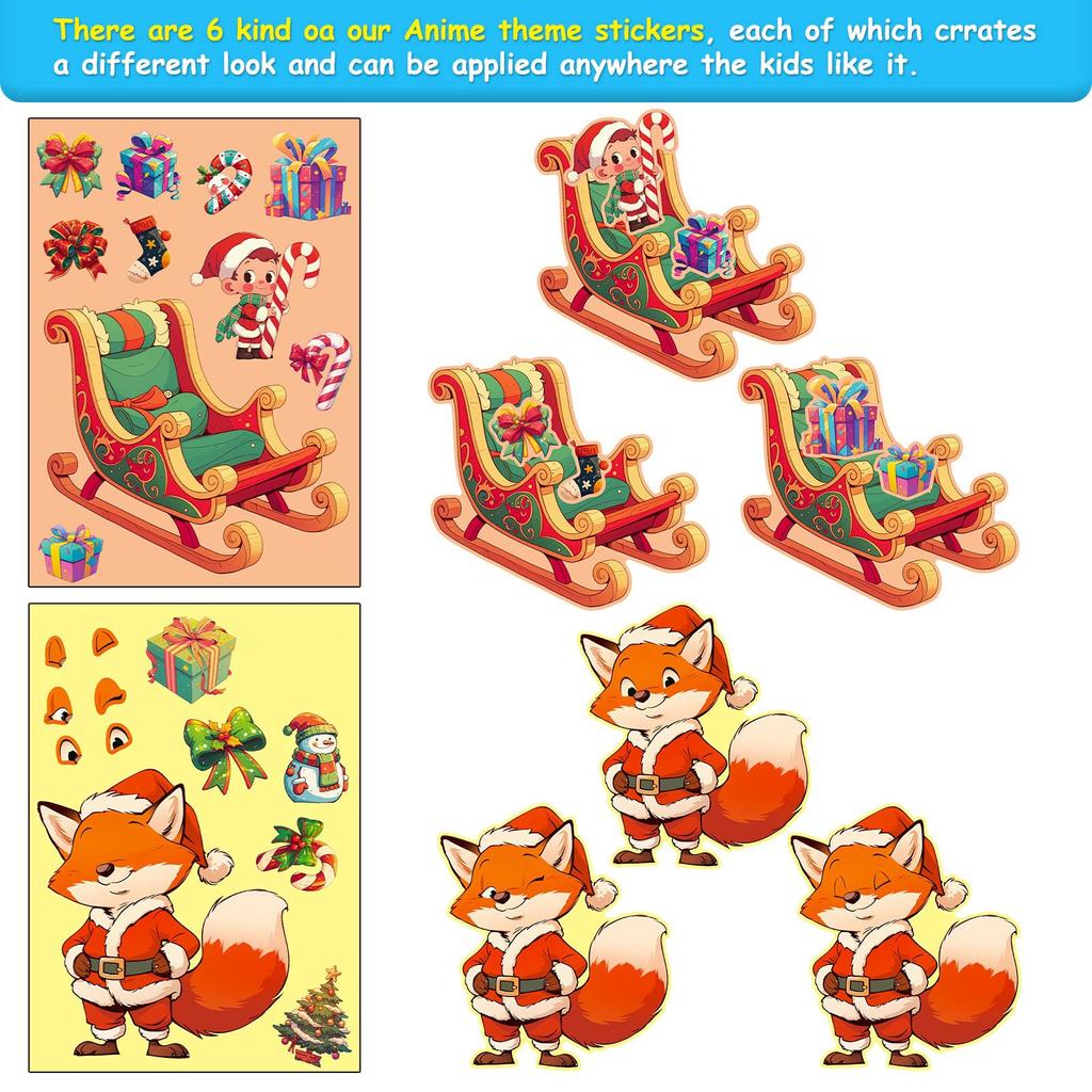 6 Pieces/set Christmas Face Changing Puzzle Stickers Children's DIY Puzzle Cartoon Stickers  Elk Face Changing Stickers