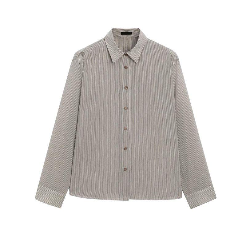MD Spring/Summer New Arrival Women's Clothing French Style Temperament Commute Style Creamy-white Stripes Short Long Sleeves Shirt 5131831