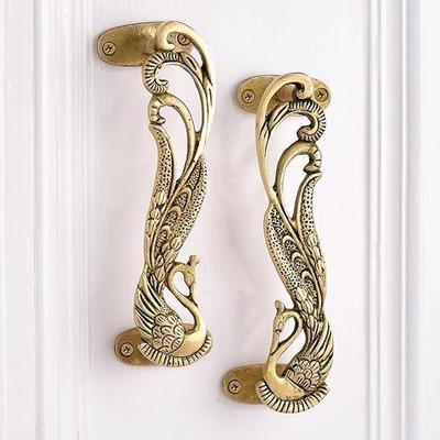 Peacock Design 7 Inches Brass Door Handle Pair, Main Door Handles, Antique Door Handle, Door Handles for Main Door,