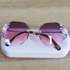College Style Frameless Diamond-inlaid Sunglasses Women Round Face Big Face Slim Sunglasses Women Gradient
