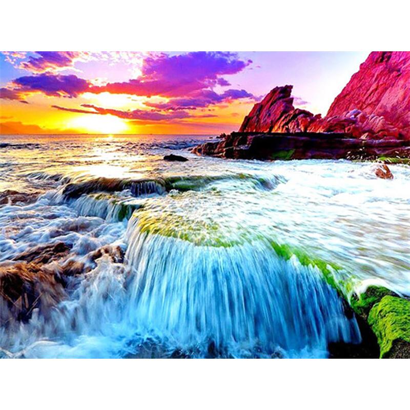5D Diy Waterfall Diamond Painting Kit Celá kulatá vrtačka Krajina Diamantové vyšívání Mozaika Umělecké křížové stehy Domácí dekorace