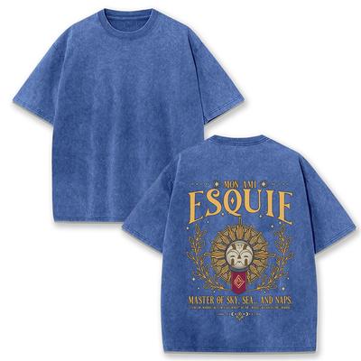 Vintage Washed Cotton T-shirt Mon Ami Esquie Print Short Sleeve Casual Loose Streetwear Tee for Men Clothing
