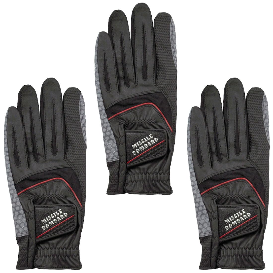 

LEZAX MISSILE BOMBARD Golf Gloves (Set of 3), Non-Official, Silicone-Coated, Left-Handed, Black, Size M (MBGL-3401)