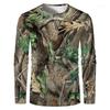 Camouflage Hunting T-Shirt Forest Print Men Outdoor Sports Long Sleeve Trip Tactical Training Oversize Top Mens Clothing
