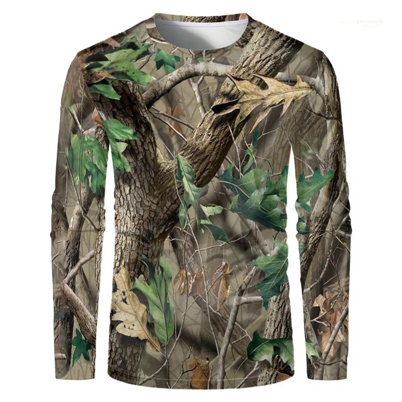 Camouflage Hunting T-Shirt Forest Print Men Outdoor Sports Long Sleeve Trip Tactical Training Oversize Top Mens Clothing