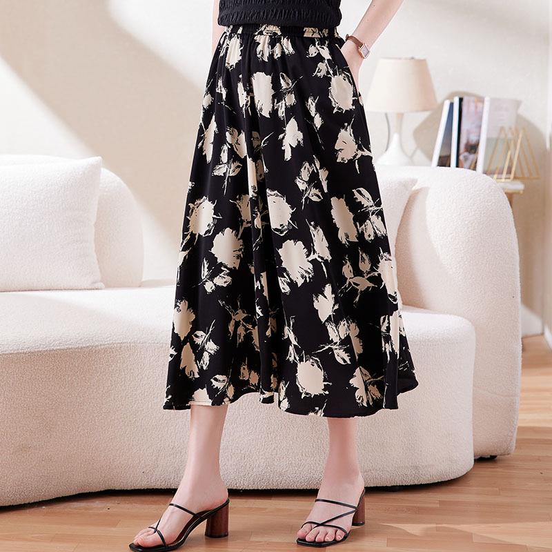 Damen Chiffon Blumen A-Linien Rock - Stilvoller Sommer Elastischer Bund Überwurf