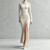 Women's Casual Long Sleeve Color Side Slit Dress