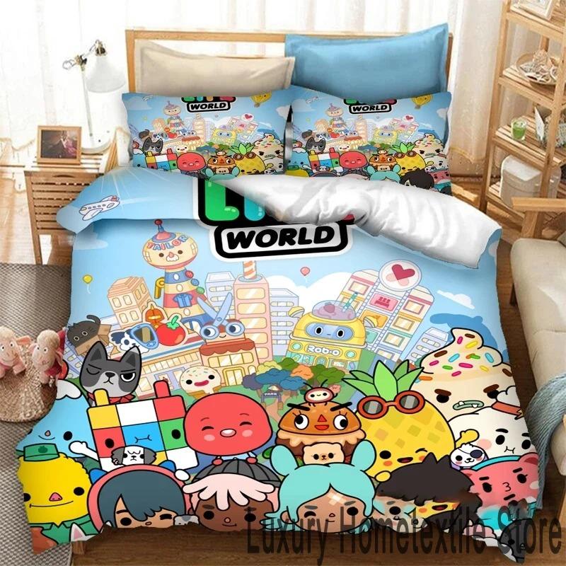 Jogo de impressão 3D Toca Life World Cartoons Conjunto de cama Duplo Twin King Capa de edredom Edredom Fronha Meninos Meninas Adultos Quarto