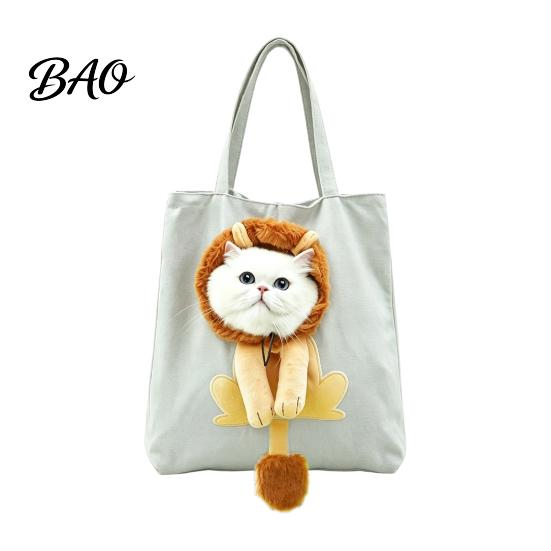 Breathable Canvas Pet Tote Carrying Bag with Head Hole, Plush Lion Rabbit Pig Cat Travel Gear Tote, Single Shoulder Pouch for Small Cats and Dogs