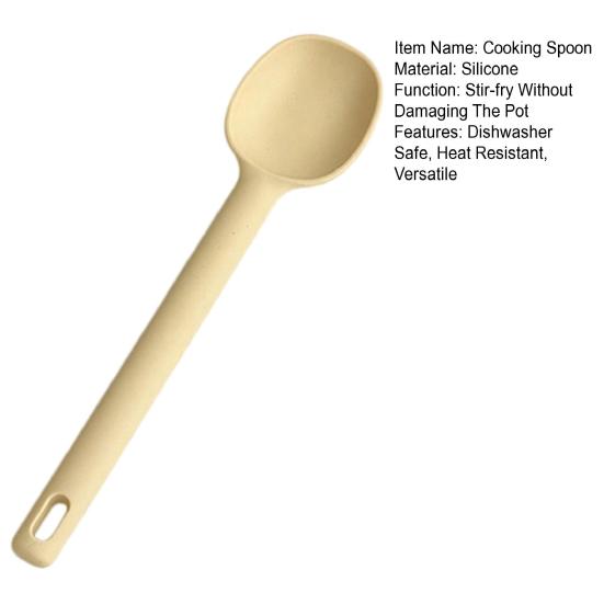 Long Handle Silicone Cooking Spoon with Hanging Hole Heat-Resistant Non-Stick Kitchen Utensil for Stir-Fry Soup Scratch-Free Essential Cooking Tool