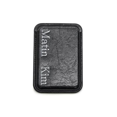 MATIN KIM Magnetic Card Wallet – Laminated Cow Leather, Silver / Black