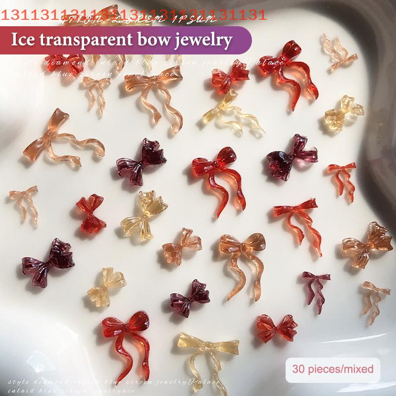 30pcs Mixed Color Resin Line Bowknot Bow Tie Ribbon Nail Art Decorations DIY Manicure Rhinestones Accessories