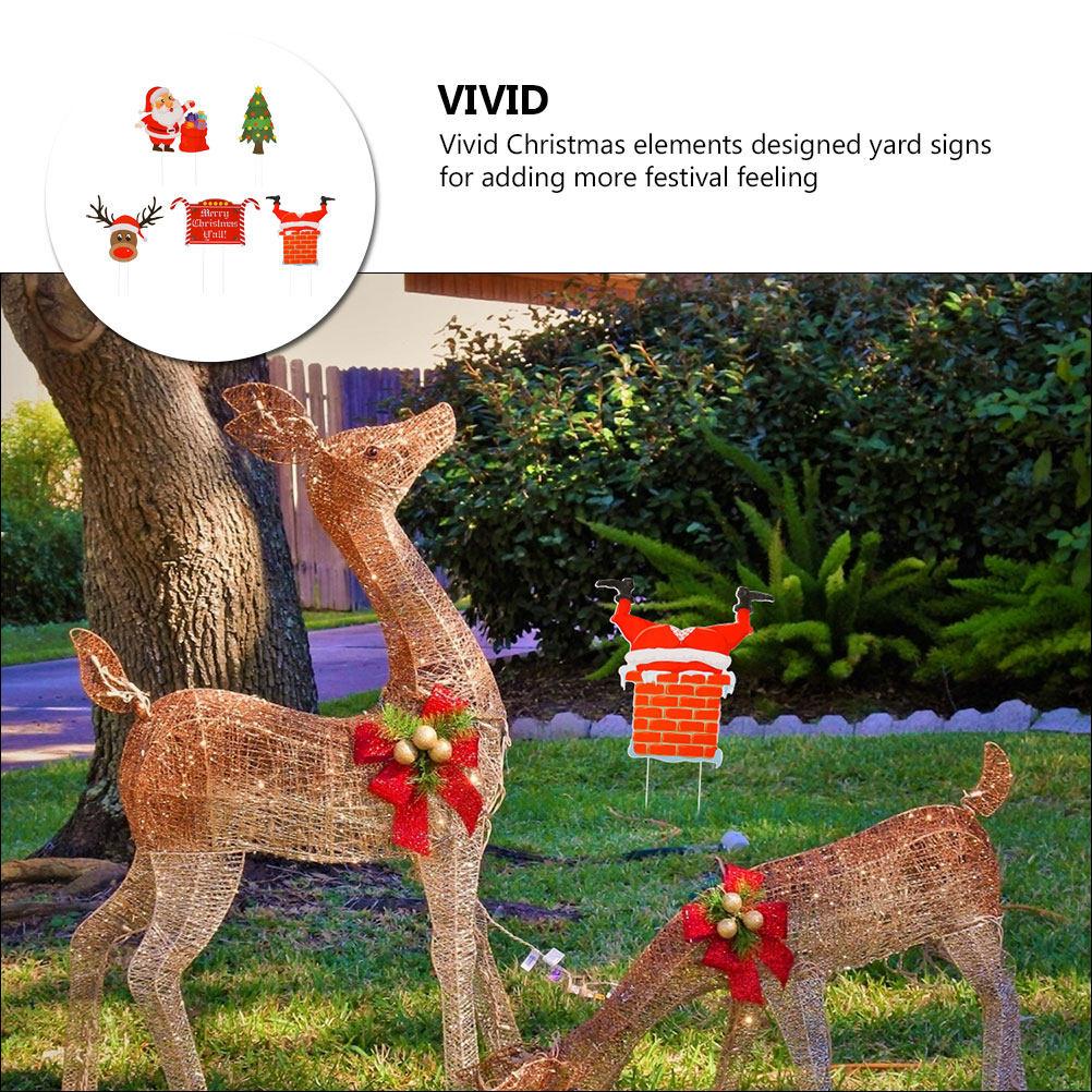 5Pcs Christmas Yard Signs Festive Lawn Stakes Outdoor Garden Decoration Santa Elk Tree Xmas Party Supplies Christmas Yard Signs