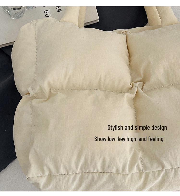 Autumn/Winter Plaid Nylon Padded Tote: Casual, Versatile, Large Capacity Shoulder Handbag