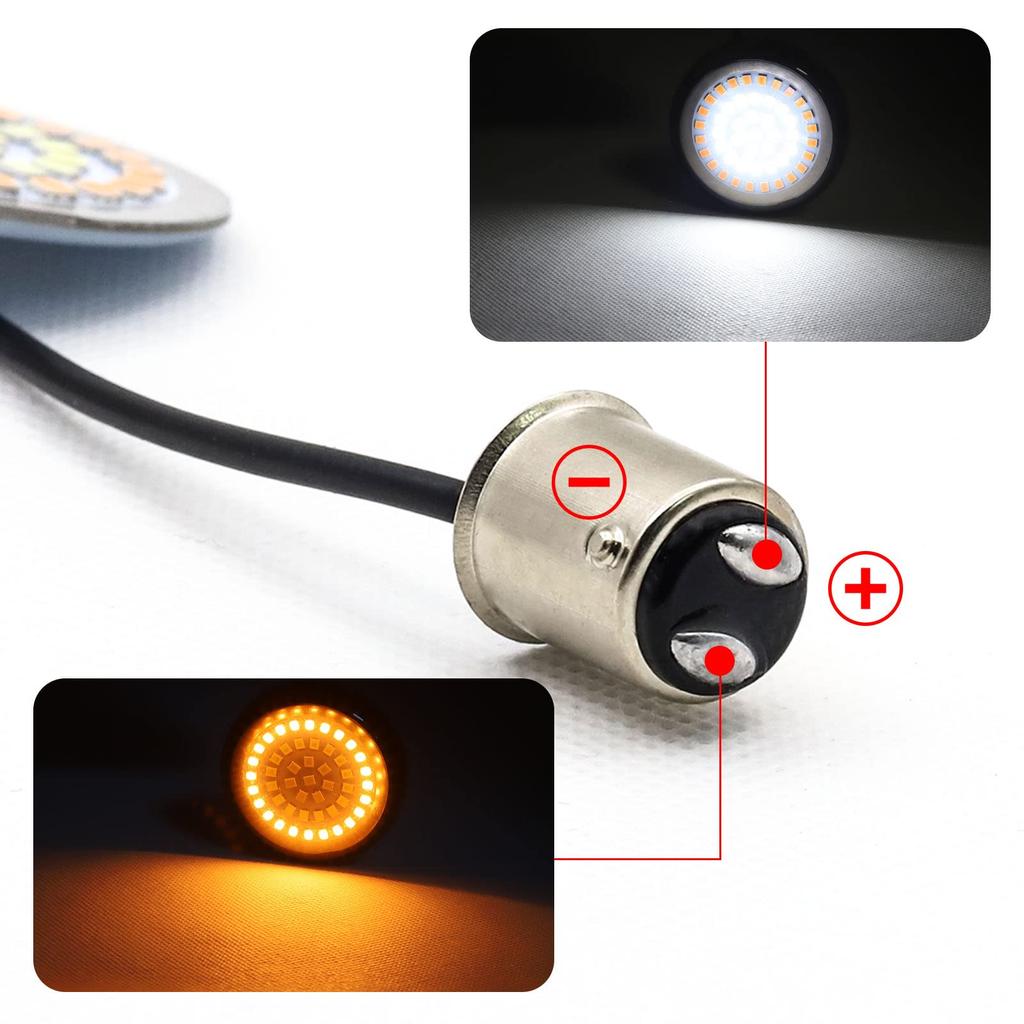 Aoling Motorrad Blinker Gelb und S25 1157 2835 DRL Blinker Rauchglas Satz mit 2 Lampen, Freude, Weiß, BAY15D, 48-Chip, + Funktion,