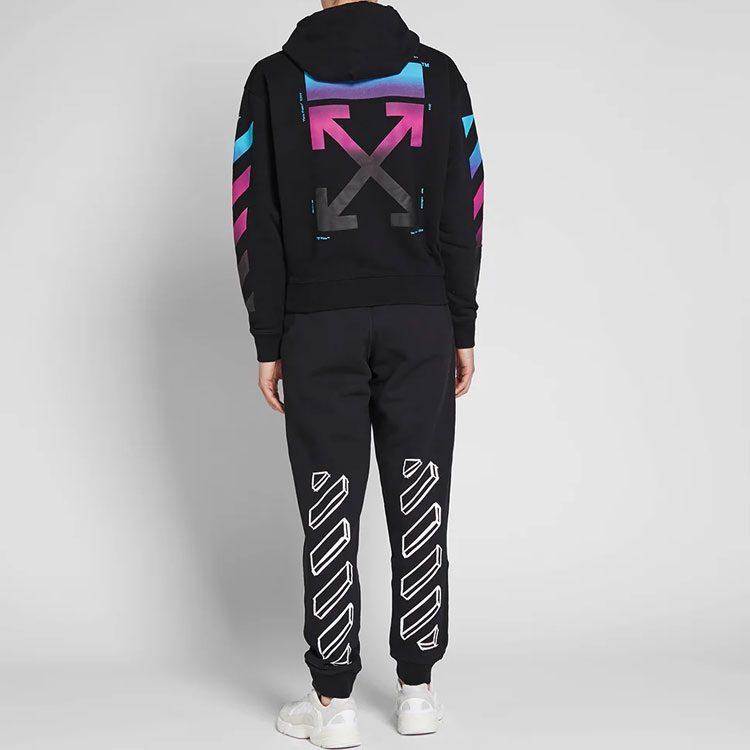 Felpa con cappuccio unisex OFF WHITE AW18, con fodera in pile, gradiente multicolore, nera, OMBB037F181920051088