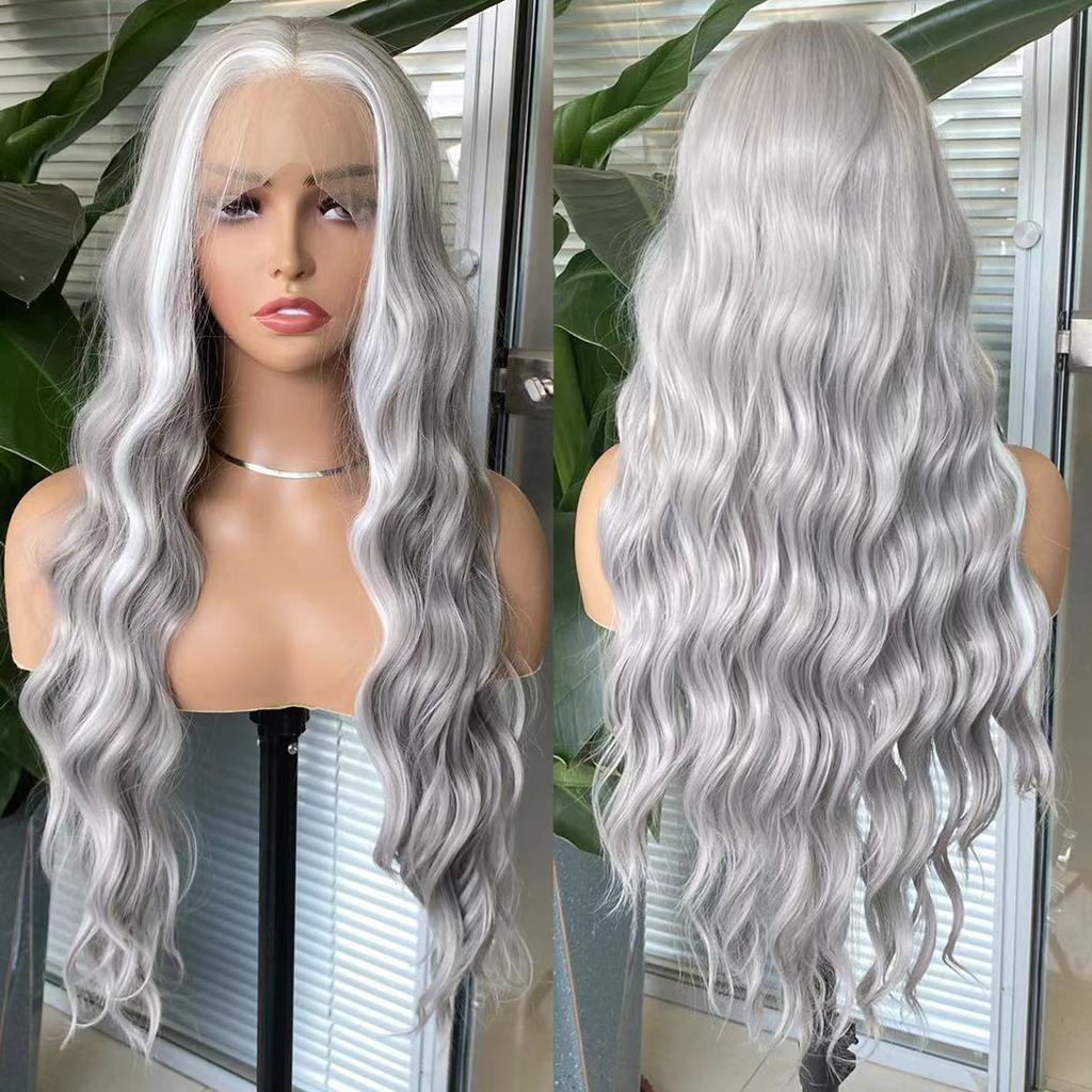 AIMEYA Platinum Blonde Lace Front Wig for Women Girls Long Body Wave Heat Resistant Synthetic Lace Wigs Daily Use Cosplay Party