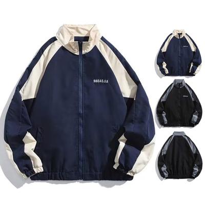 Hip Hop Jacket Patchwork Windbreaker Coats for Women Men Casual Zipper Stand-up Collar Block Outerwear