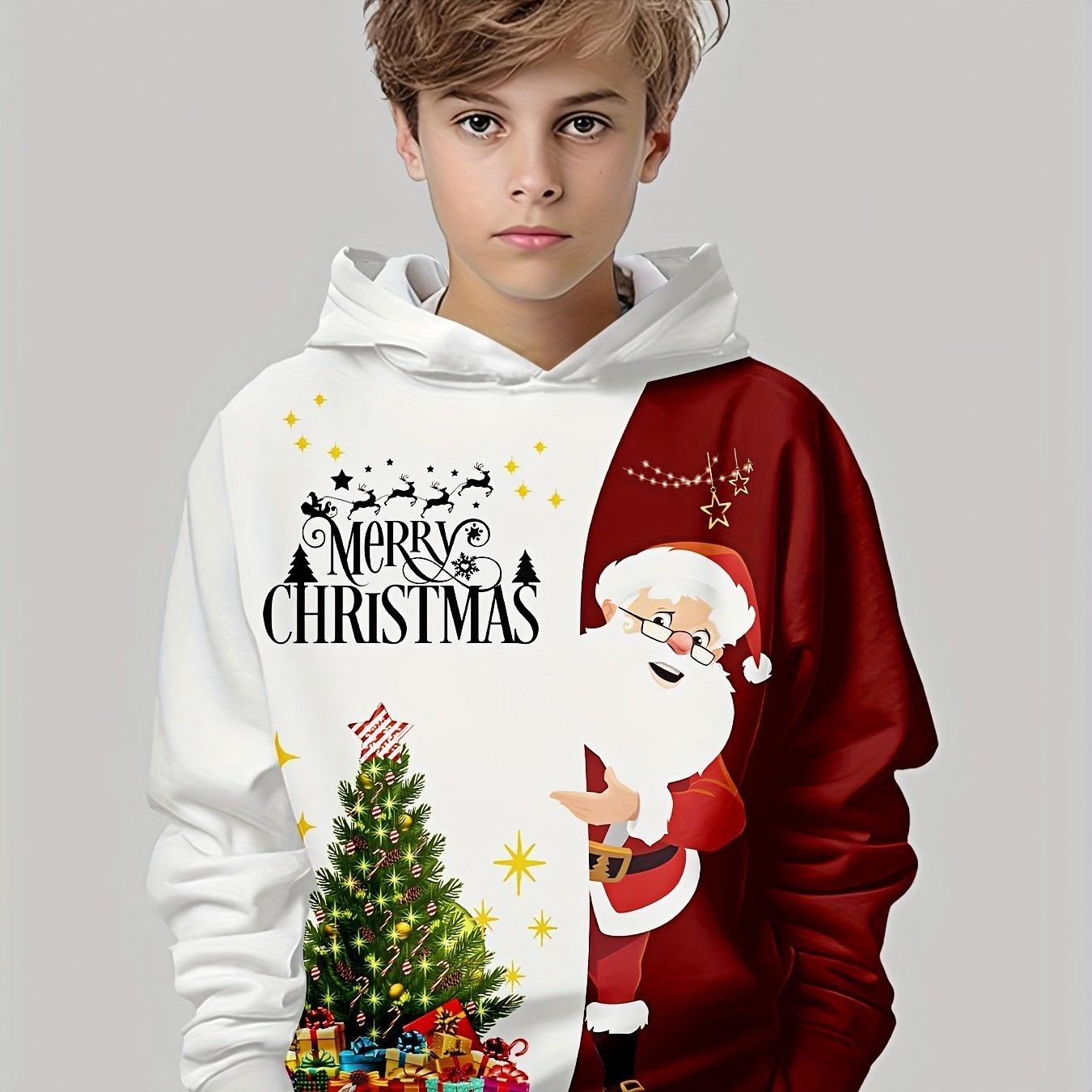 

Счастливого Рождества мультяшный Санта-Клаус и принт с рисунком елки, повседневный и удобный пуловер с длинным рукавом 13-14Y