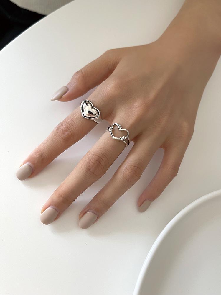 Korean Style Retro Love Heart Adjustable Open Ring for Women - Sweet Peach Heart Design