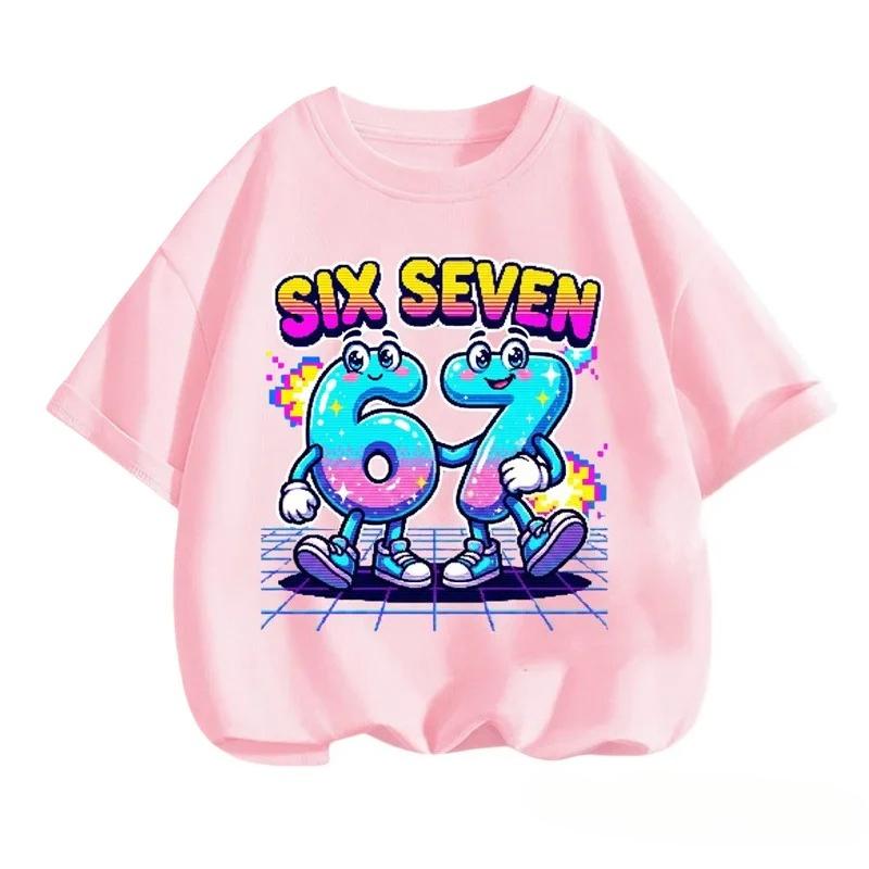 SIX SEVEN Kids Cotton TShirt Adult Boys Girls Family Matching Casual TeeRetro Pixel Cartoon Number Print Birthday Summer Tops